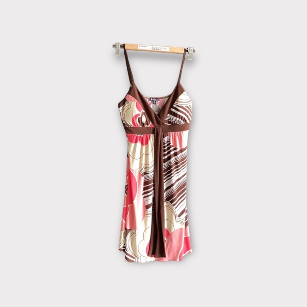 HP🌟Le Chateau dress, vintage, retro, pinks, brown, beige and white, Size S/P - Picture 3 of 6